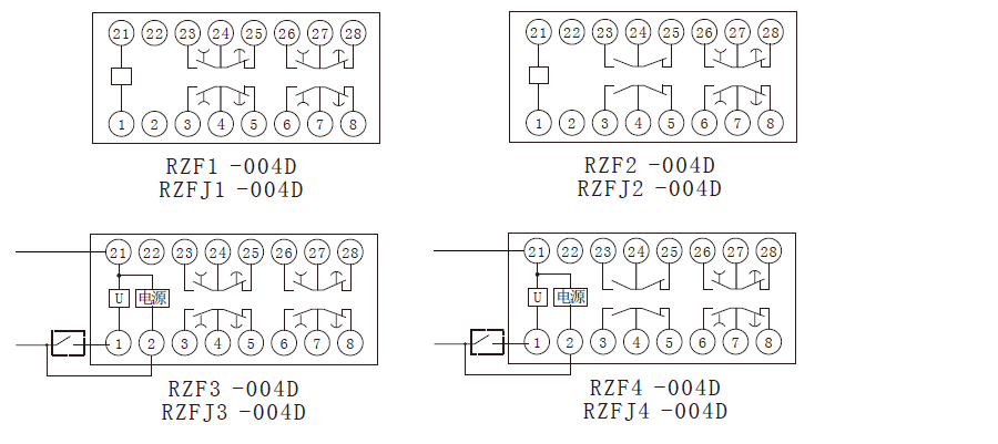 RZF-D係列中（zhōng）間間繼電（diàn）器內部接線圖（tú）
