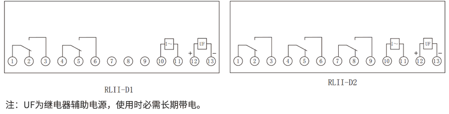 RLII-D係列靜態電流（liú）繼電（diàn）器內部接線圖