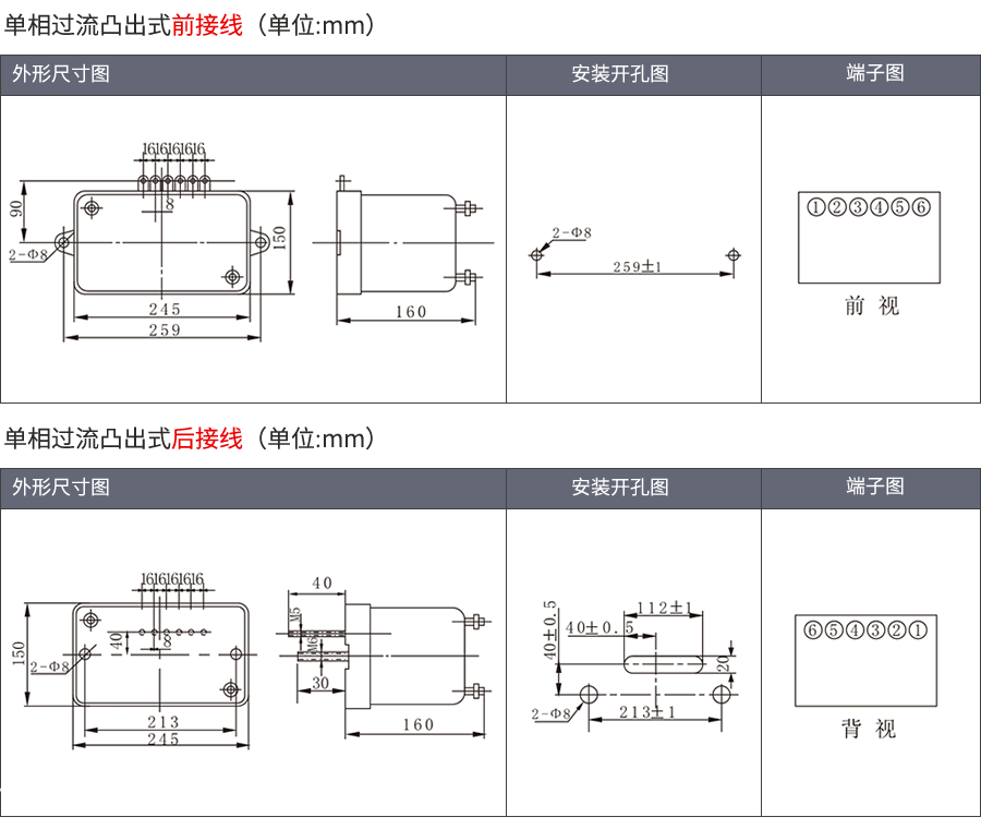 JL-8D/2X212A3凸出式固定安裝結構外形尺寸（cùn）