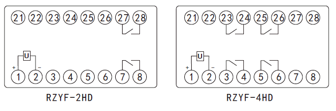 RZYF-D係列抗幹(gàn)擾大功率中間繼電器(qì)內部接線圖