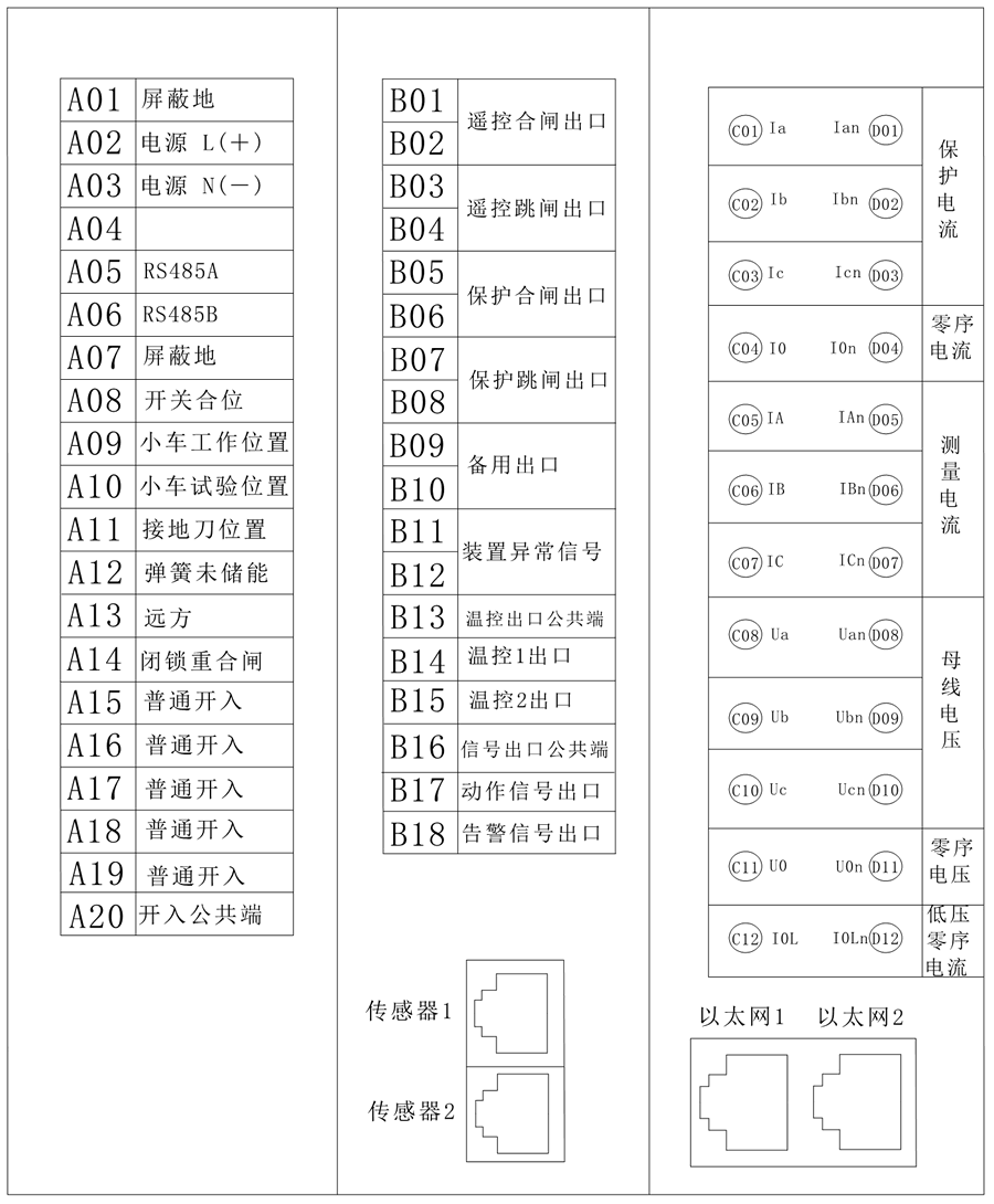 RHS5001微機（jī）保護（hù）測控裝置端子背部圖說明